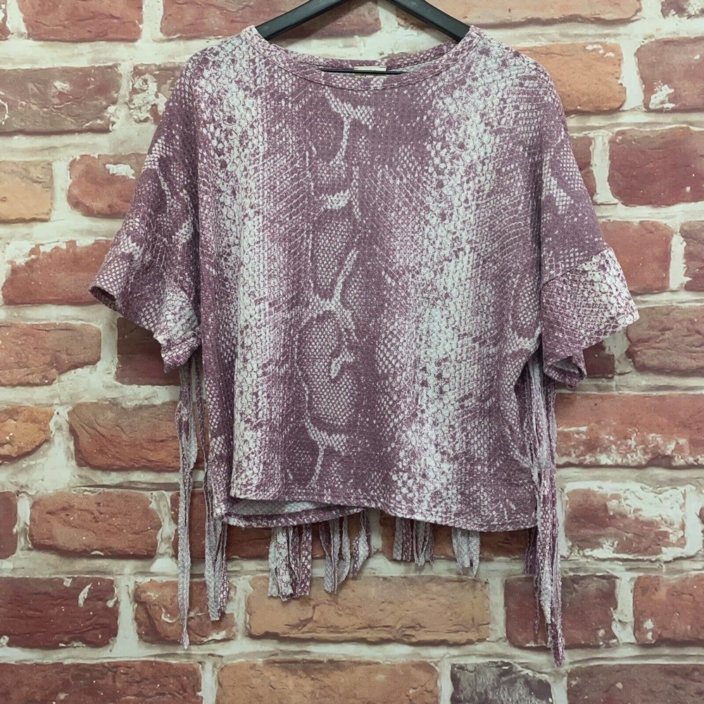 Anthropologie Fantastic Fawn Top Women's Small Purple Snakeskin Fringe Blouse